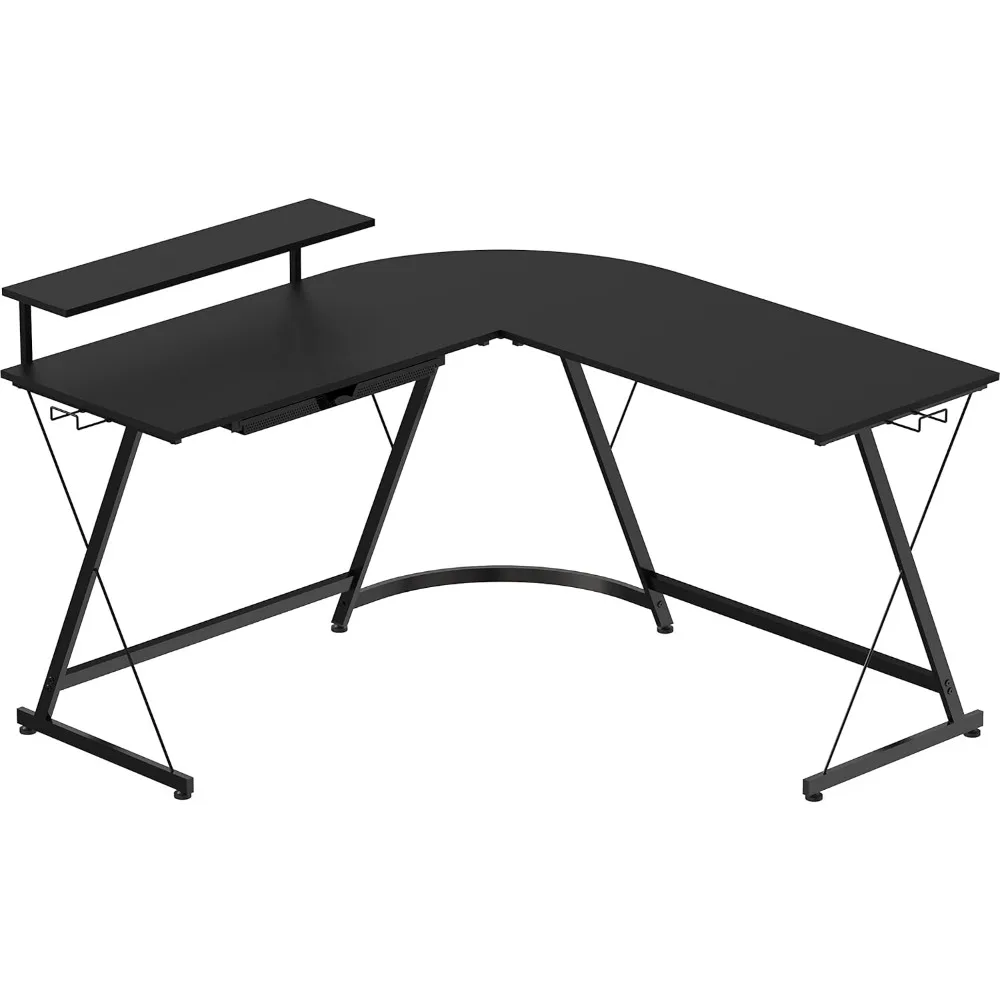 Vista L-Shape Desk with Monitor Stand, Black