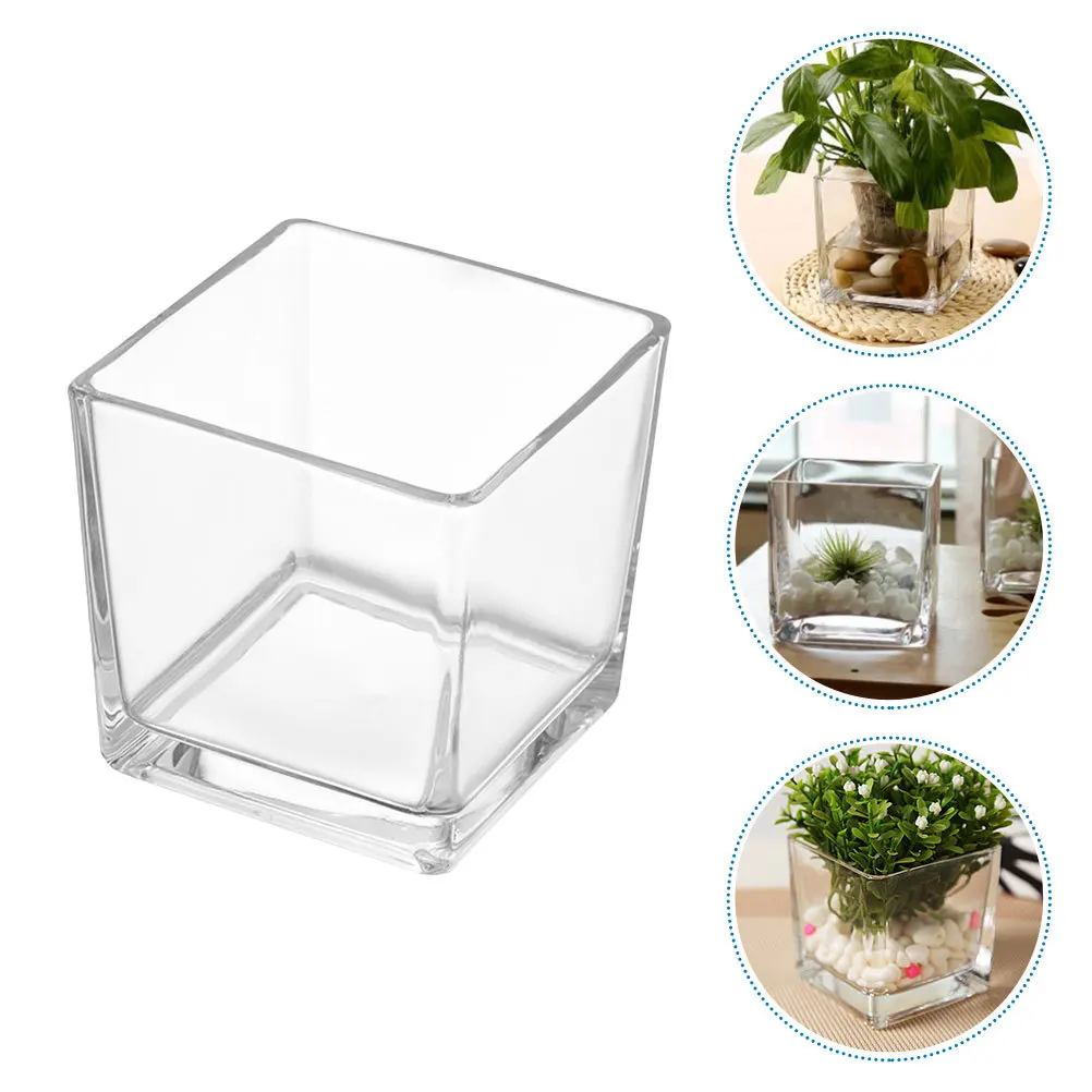 

Vase Clear Cube Flower Arranging Container for Table Centerpiece Home Garden Decoration Desktop Floral Art Holder