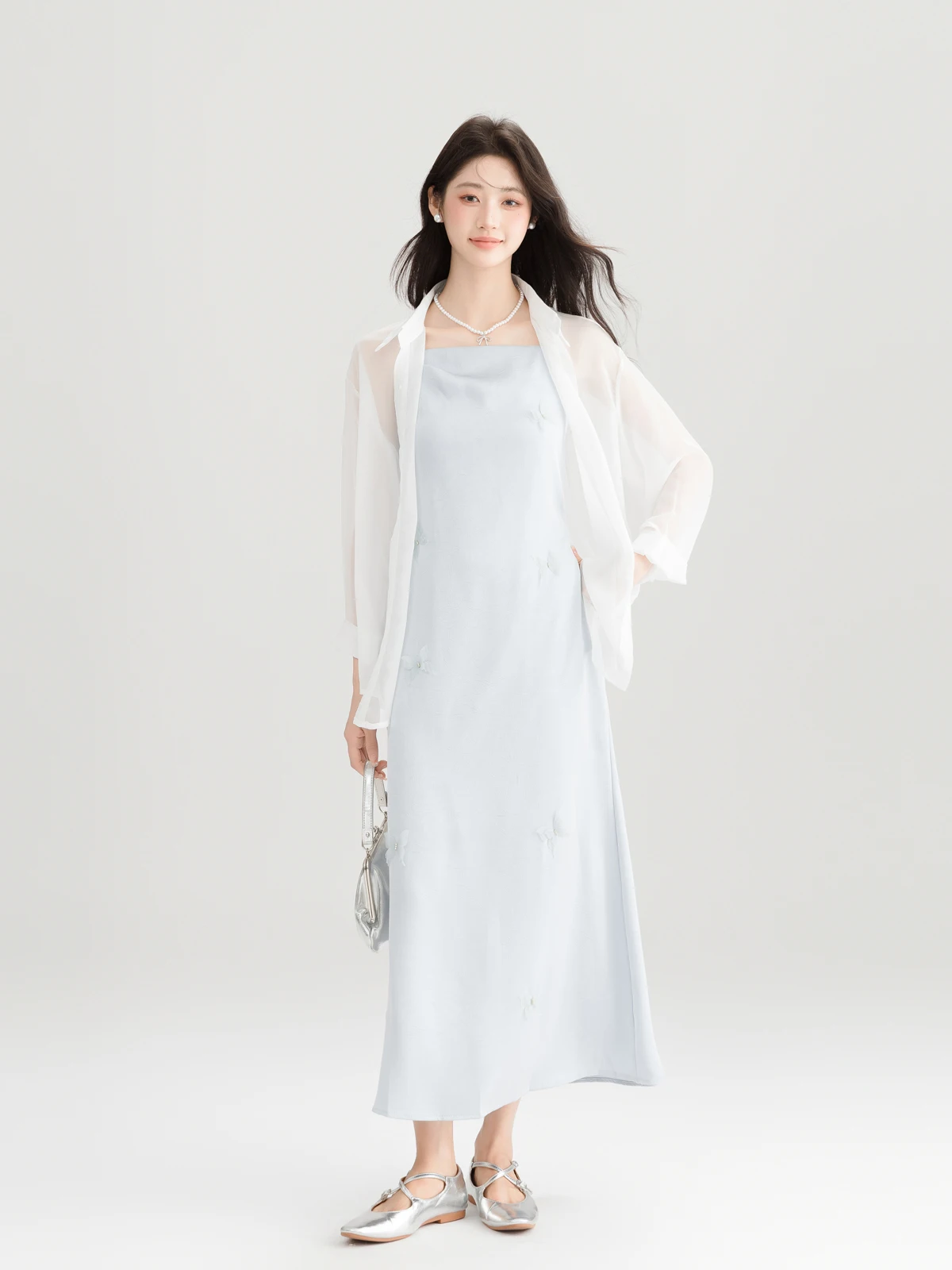 

Ning Advanced 3D Blue Strap Dr Women's Summer Sunscreen irt Ele Two-Piece Set Long Sve Polyester Fiber