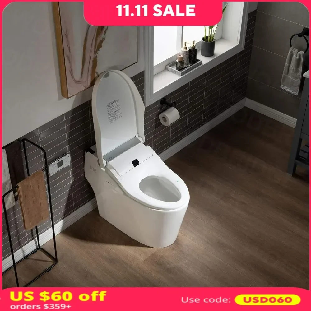 Smart Toilet,Auto Flush, Auto Open & Auto Close, 1.28 GPF,with Intelligent  Seat and Wireless Remote Control,Flush Toilet