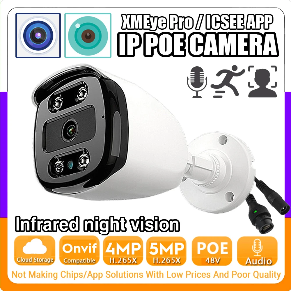 

Infrared Audio IP POE Camera 5MP 4MP H.265 HD Digital Mic Outdoor Waterproof Onvif Cloud Storage Ai Face/Motion Detection XMEYE