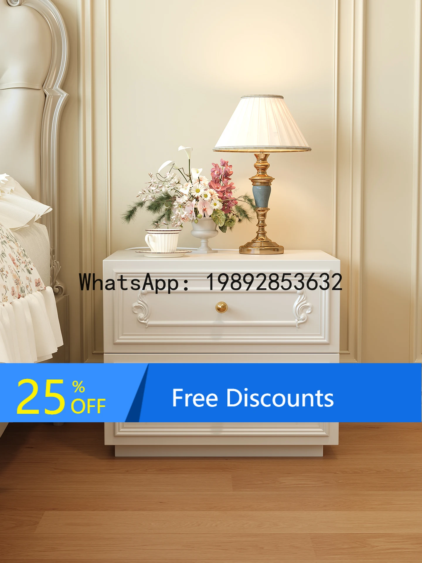 LYY French Style Bedside Solid Wood Home Bedroom Cream Style Storage Side Cabinet Integrated High-End Light Luxury