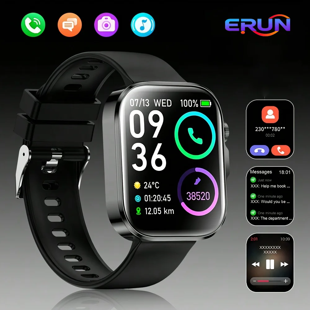 New Sports Men'S Smart Watch, Smartwatch (Make/Receive Calls), APP Message Sync Alerts, Remote Camera Control, Sedentary Reminder, Music Playback, Weather Display, Voice Assistant, Find My Phone, Durable Smart Watch for Iphone/Android