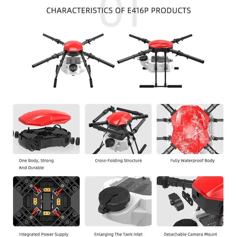 EFT E416P agricultural crop protection machine frame kit, 16L, 4-axis foldable, 380mm, compatible with 40mm Hobbywing X8 motor