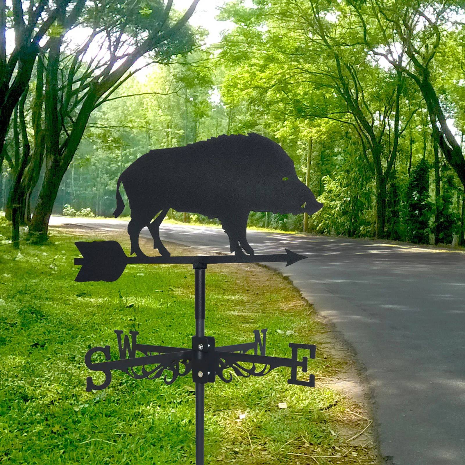 Boar Weathervane Silhouette Art Black Metal Wild Animal Wind Vanes Outdoors Decorations Garden For Roof Yard Building