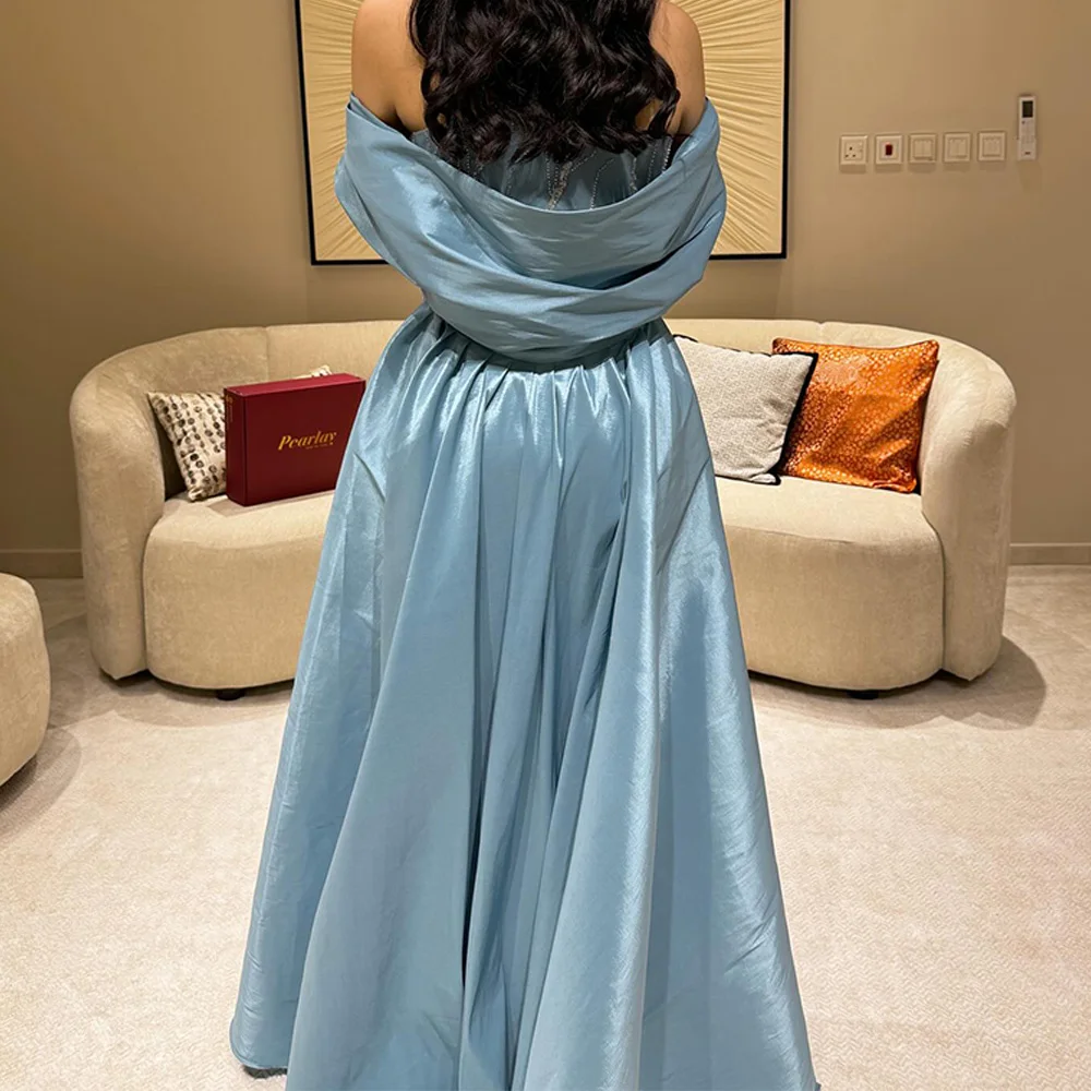 Luxury Sequined Off the Shoulder Evening Dress High Quality Strapless Floor Length Short Sleeves Party Gowns Saudi Arabia 2024