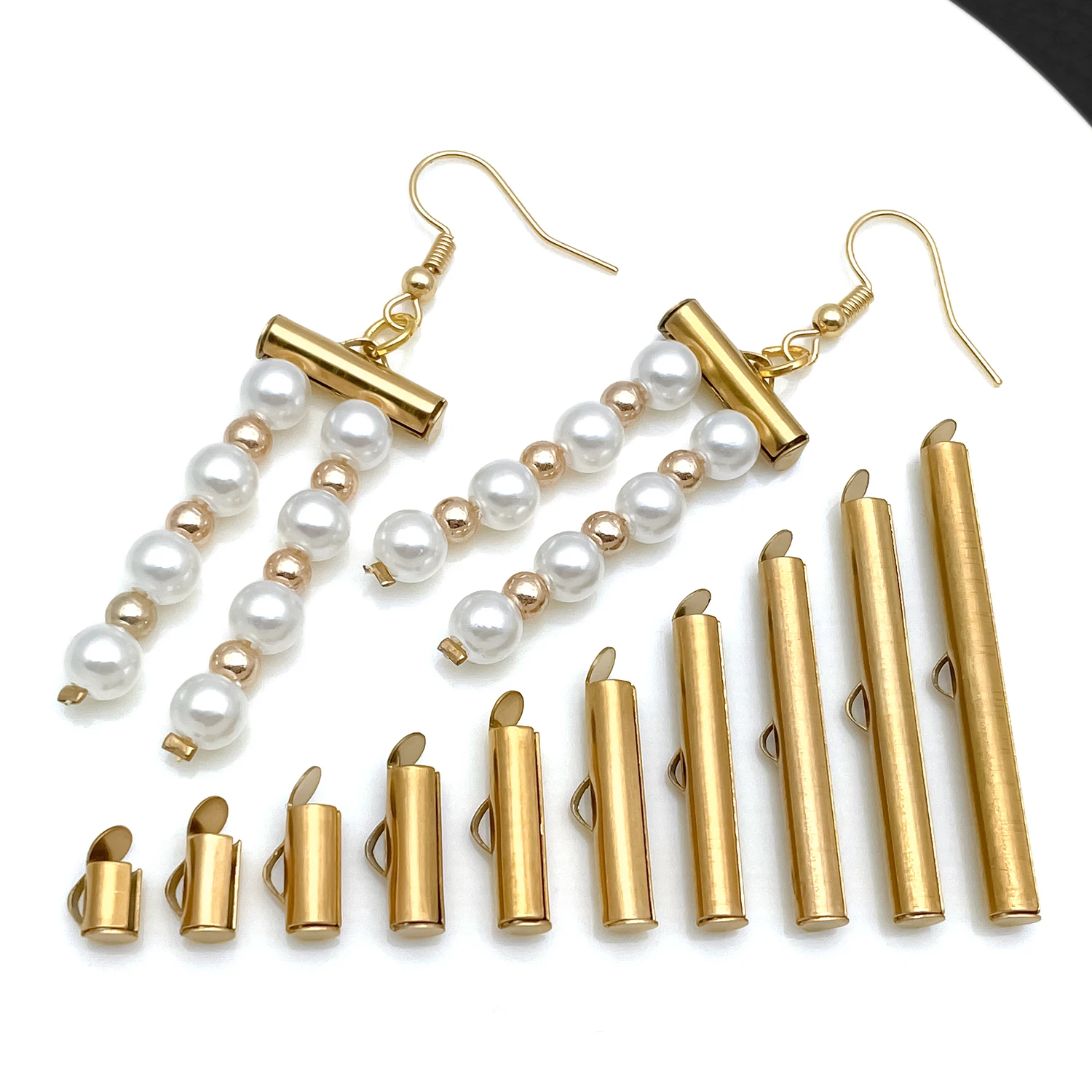 10pcs Stainless Steel Slide On End Clasp Jewelry Findings Tubes Cord Ends Connectors For DIY Bracelets Necklaces Charms Making