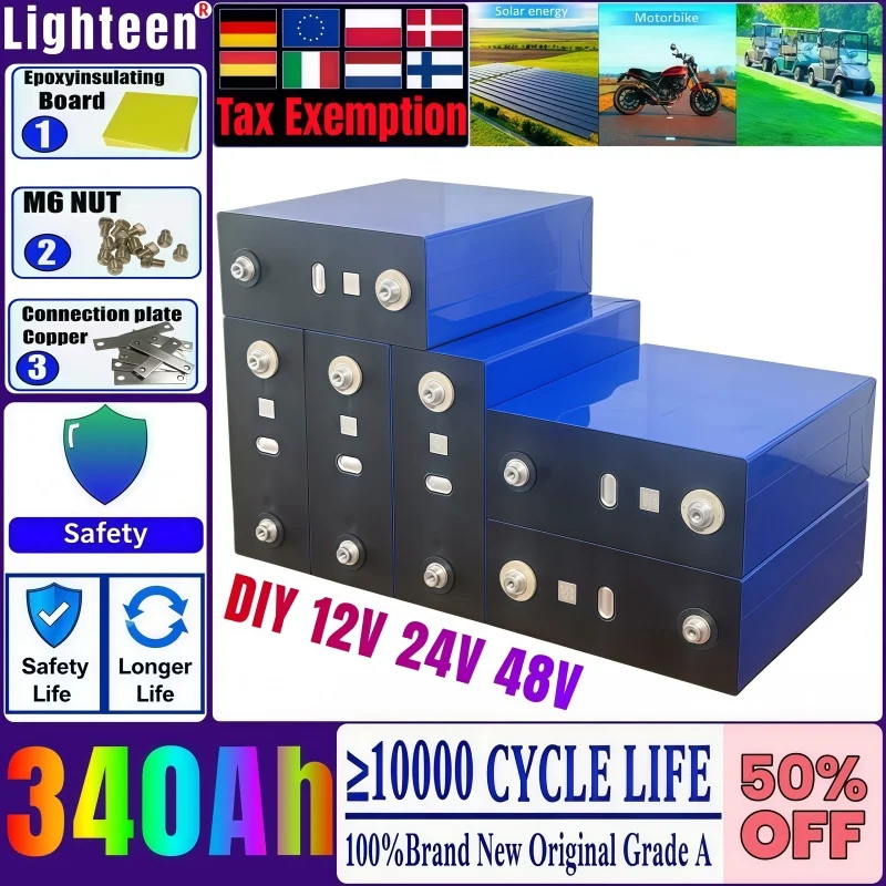 Brand New 3,2 V 340Ah LiFePO4 10000 + ciclos grado A batería Solar DIY 12V 24V 48V batería de alta capacidad para RV Solar