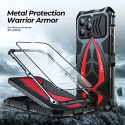 Military Grade Anti Fall Sport Car Silicone Metal Case For iPhone 13 14 15 16 Pro Max Drop Proof Cover with Glass Screen Film