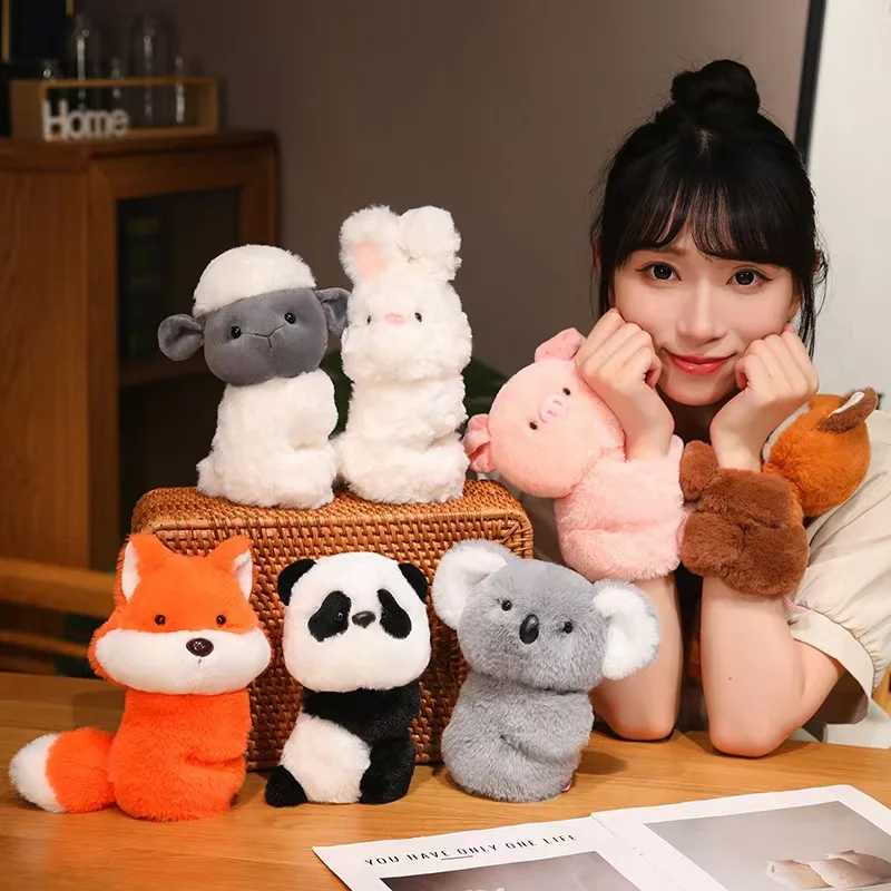 Cartoon sitting clasp doll wrist guard hand clap cute animal plush toy with koala panda pig rabbit fox raccoon sheep dog gift