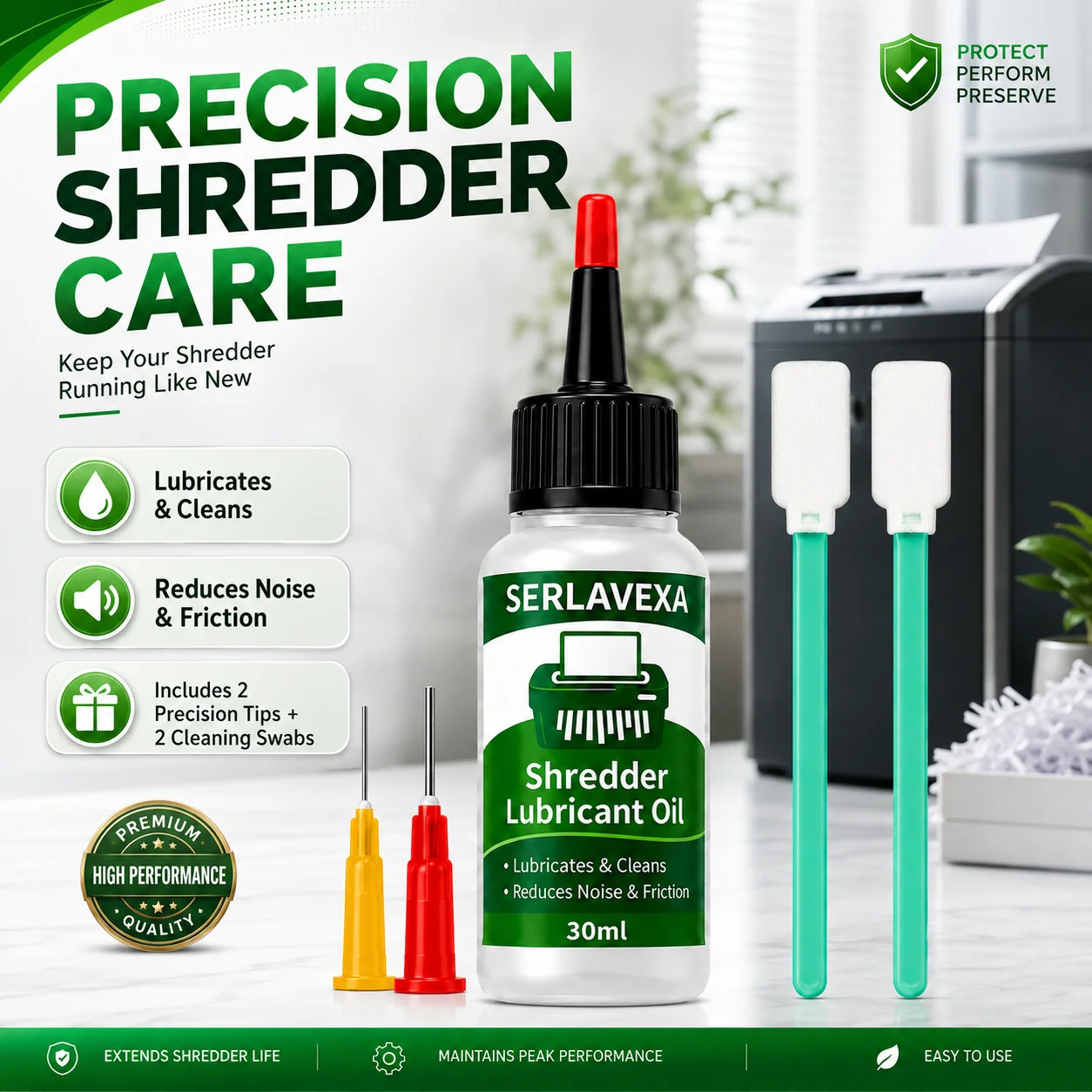 SERLAVEXA  Paper Shredder Lubricant Kit with Precision Applicator Tips and Cleaning Swabs for Office Machine Maintenance Care