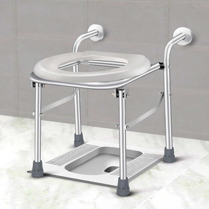 

Wall-Mounted Bathroom Chairs ，Aluminum Alloy Foldable Toilet for Adult Squatting Adult Commode Chairs Bath Stool Squat Toilet