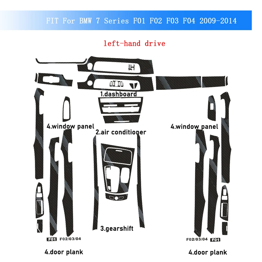 

Углеродное волокно для BMW серии 7 F01 F02 F03 F04, автомобильная пленка, внутренняя наклейка, центральная консоль, шестерня, приборная панель, воздушная дверная ручка, подъемная панель