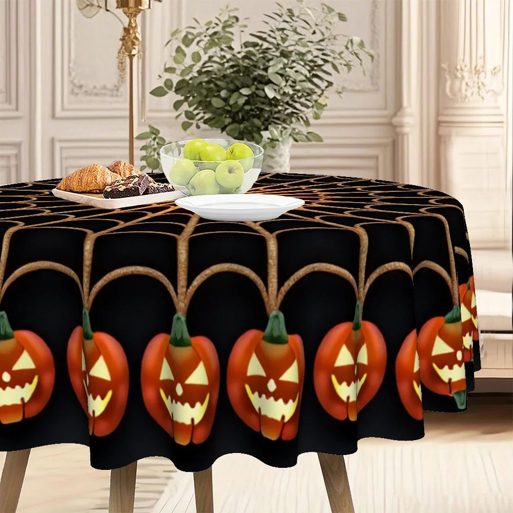 Western-style tablecloth, featuring an orange pumpkin and spider web design, suitable for Halloween, parties and picnicszyc