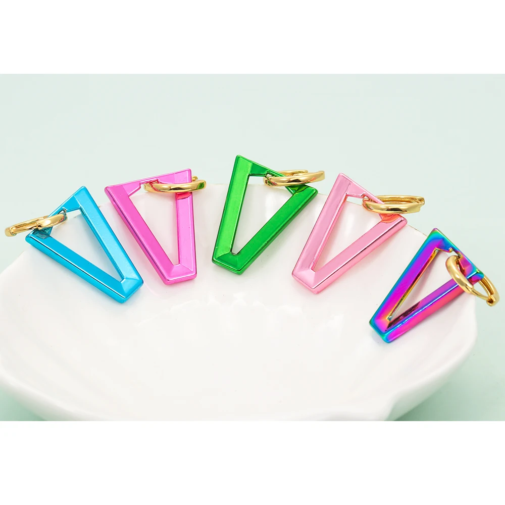 EYIKA Vacuum Plating Women Triangle Dangle Earrings Geometric Rainbow Color Fluorescent Jewelry Gold Plated Smooth Hoop Earring