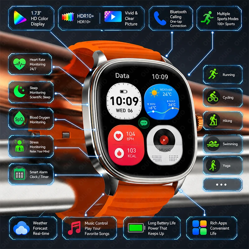 

2026 New Men Smart Watch NFC IP68 Waterproof 100 Sports+ Bluetooth Call Sleep Monitoring Heart Rate Music Control Smart Watch