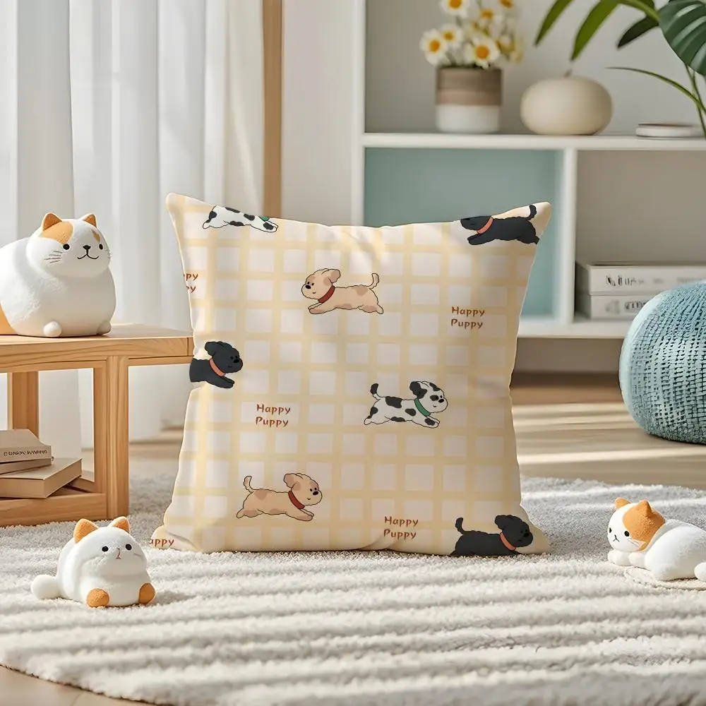 Running Spotted Dog Cushion Cover Pillow Case Plush Fabric Soft Double Sided Print Home Sofa High Quality Cushion