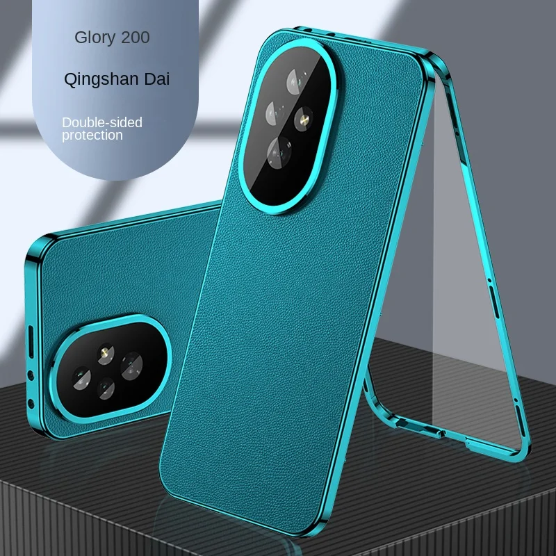 Honor 200 ELI NX9 Case 360 Full Protection Metal Bumper Front Glass Cover Back PU Leather Case for Honor 200 Honor200 ELI-NX9