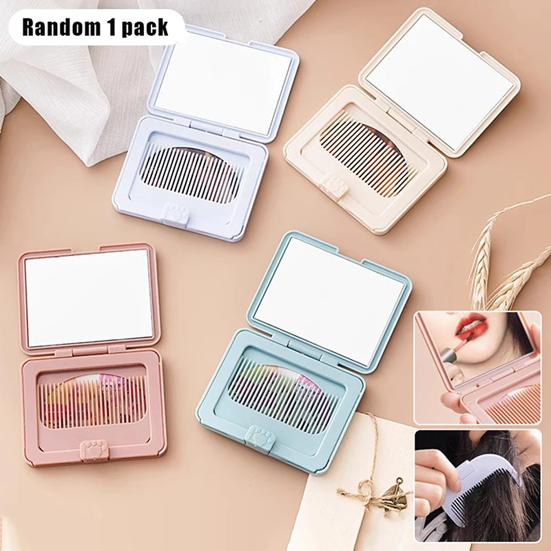 1pc Portable Flip Folding Makeup Mirror With Pull-out Type Comb For Girl Gift Makeup Tools Travel Square High-Definition Mirror