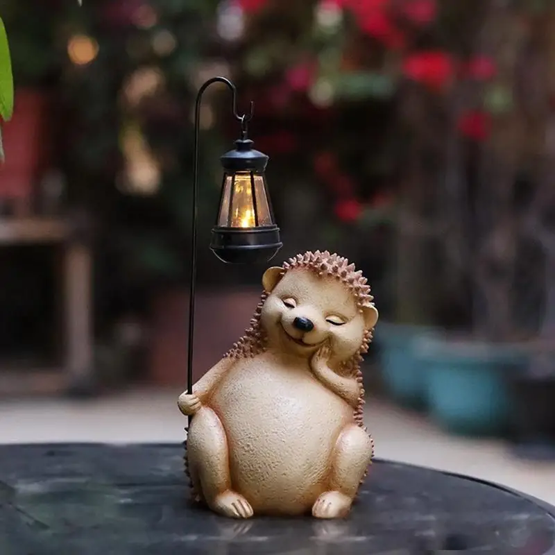 Hedgehog Solar Light Statue Solar Light Animal Statue Funny Hedgehog Lantern Garden Art Funny Resin Animal Statue For Courtyard