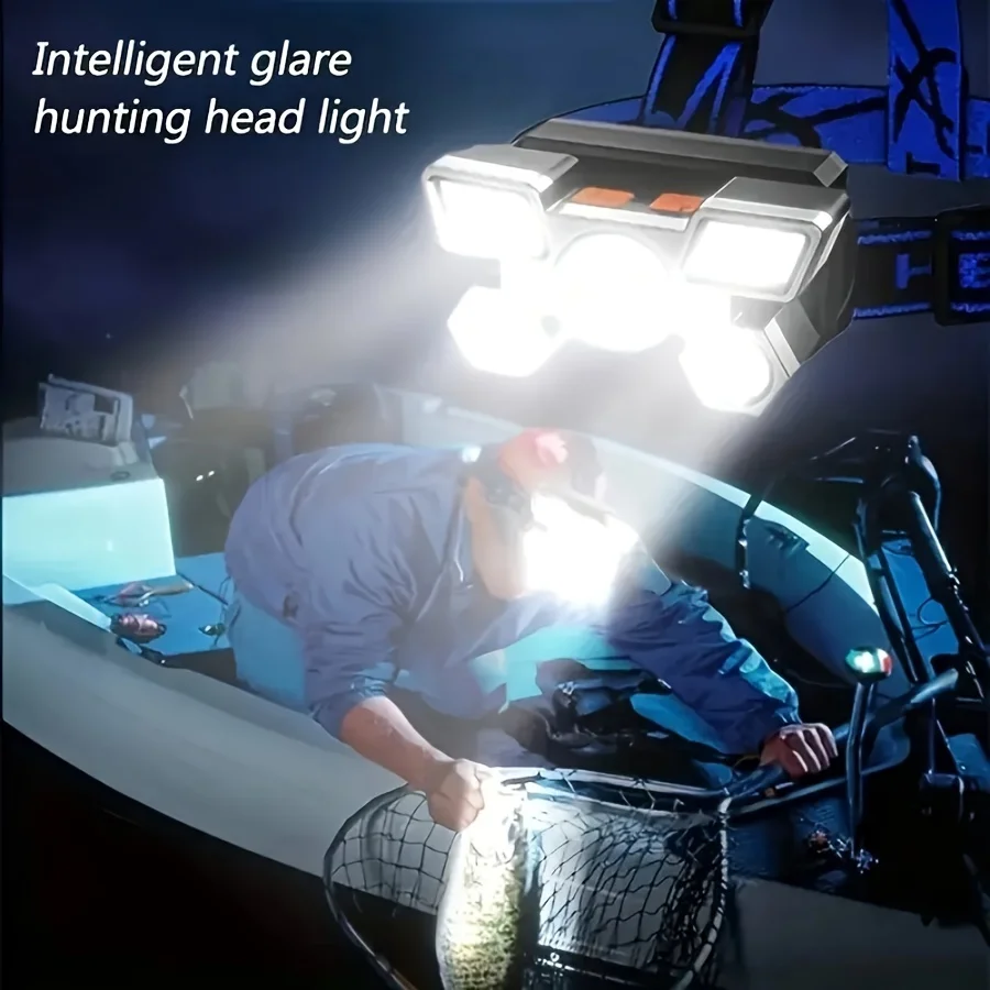5 LED Flashlight Rechargeable with Built in Lithium Battery Strong Head Light Camping Adventure Fishing Cycling Headlamp