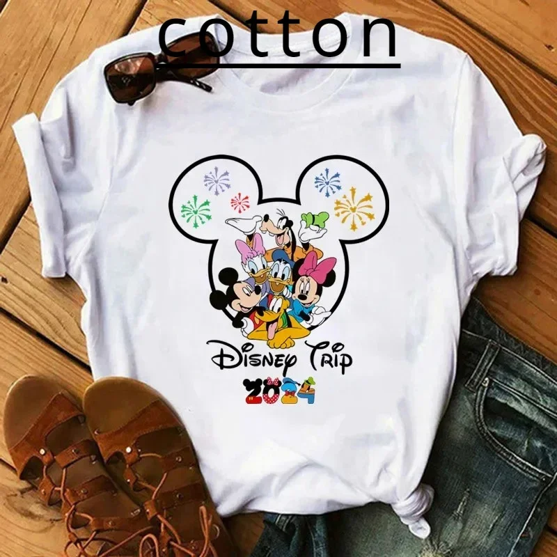 Summer Disney Trip 2024 Fashion Kid T-Shirt Funny Mickey Minnie Cotton Tshirt Disneyland Vacation Girl Tees Top Children Clothes