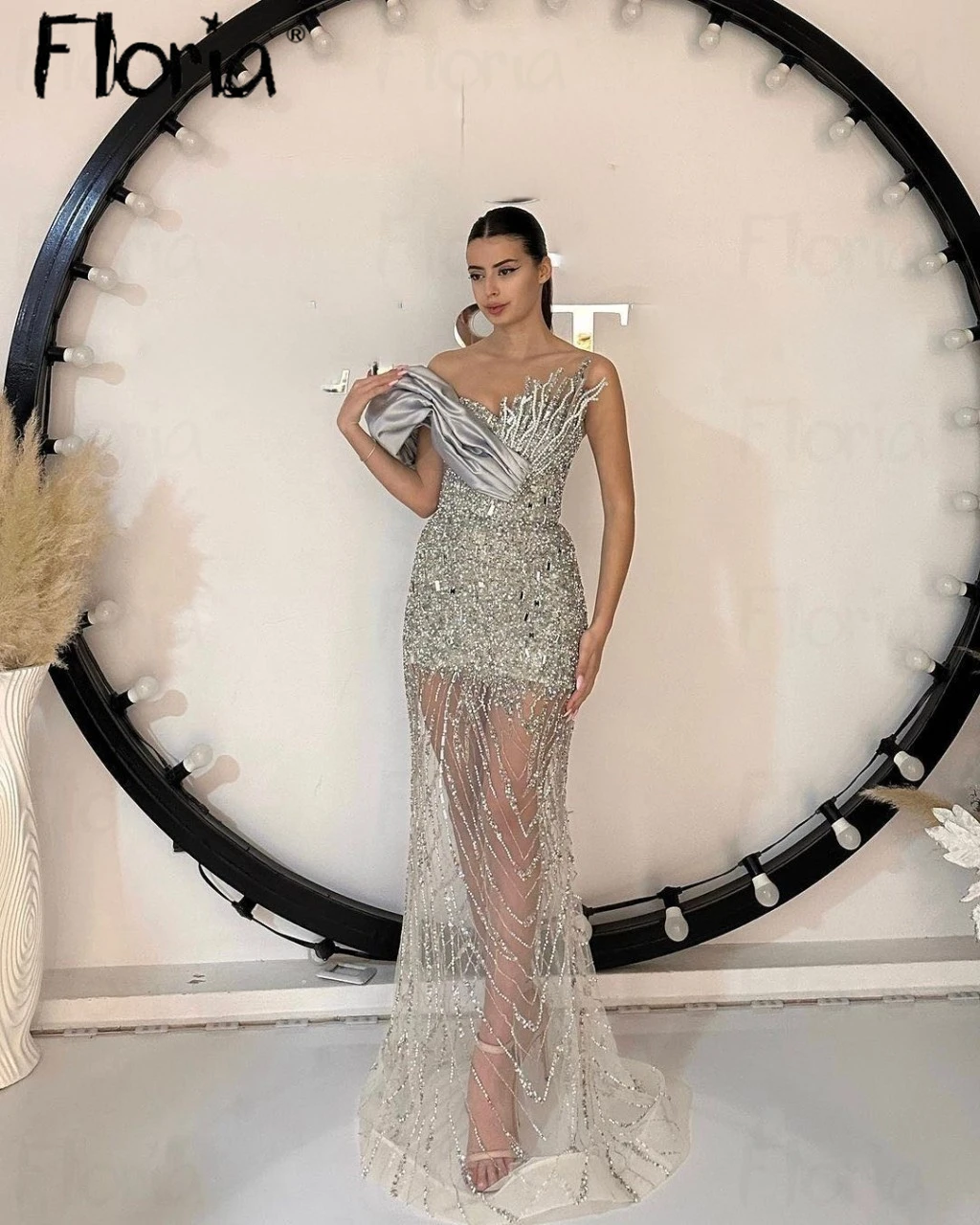 Silver Illusion Party Dress Off Shouldler Special Design Formal Prom Dresses Women Pageant Gowns Arabic Birthday Wear Custom