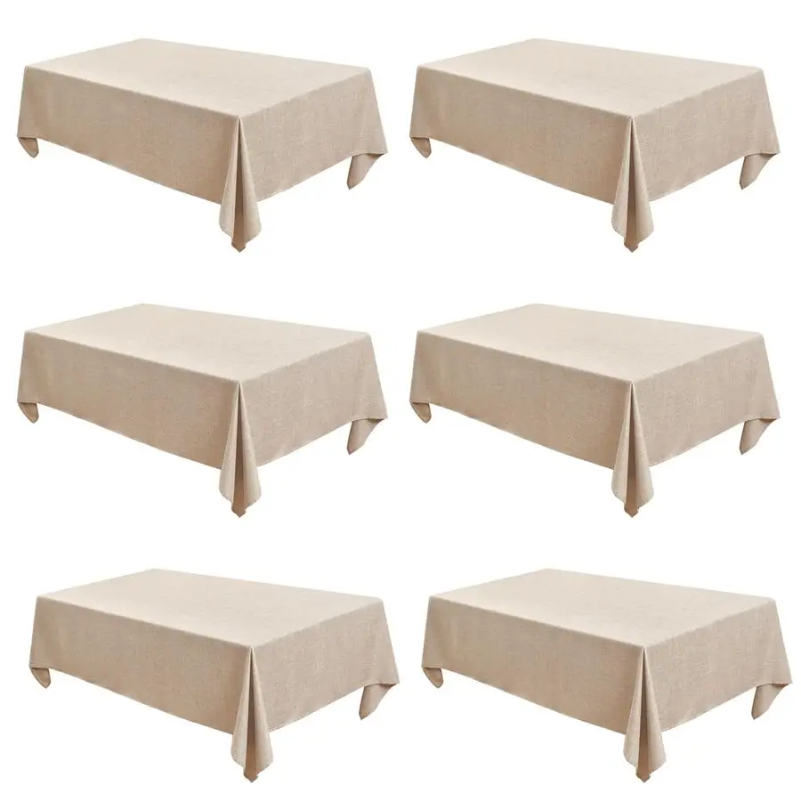 

Beige Faux Linen Tablecloths Rectangle 60 x 84 Inch 6 Pack Neutral Table Clothes for 4 Foot Tables, WrinkleProof Faux Burlap Tab