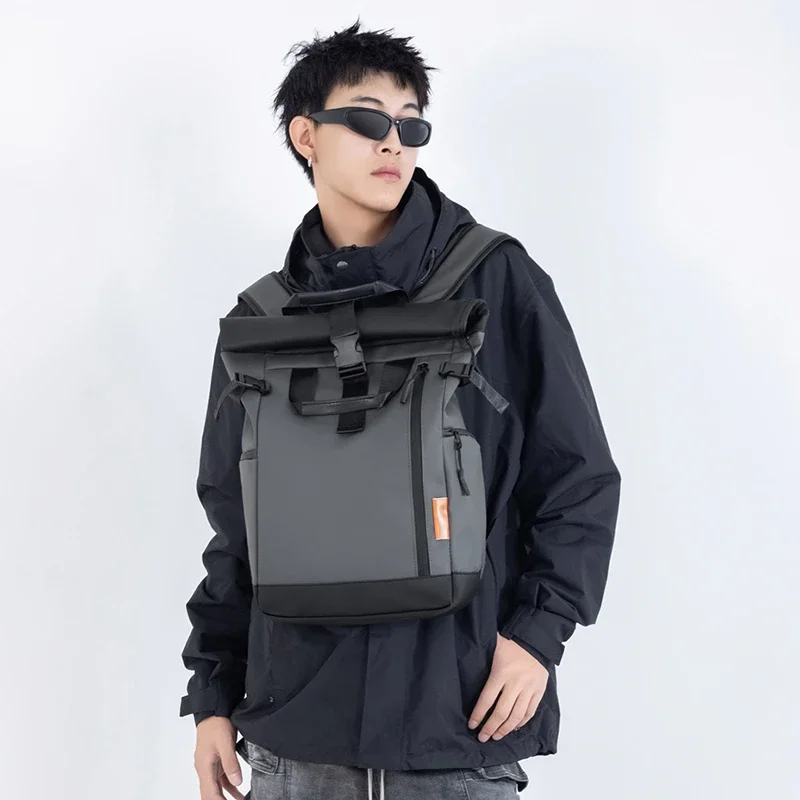 Unisex Modischer Minimalistischer Großraum-Wasserdichter Rucksack Tragbare College-Schultasche Trendiger Designer-Rucksack für Männer – Detail 11