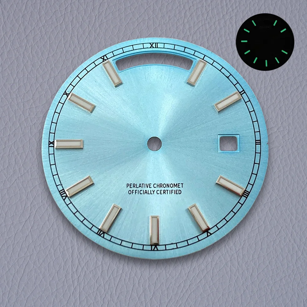 Novo 31mm s logotipo dia e data dial caber 8285 movimento verde luminoso sunray de alta qualidade dial relógio modificação acessórios