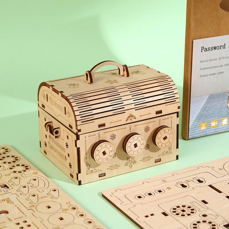 3D Wooden Password Box Puzzle DIY Assembly STEM Educational Toy Creative Storage Box for Kids Desktop Organizer