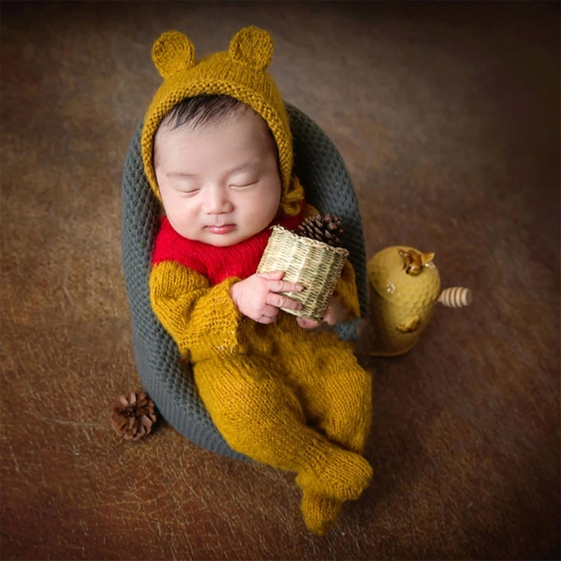 Infant Photography Outfit Hat & Jumpsuits Set Photo Studio Props Universal Baby Bear Costume Newborn Suits Shower Gift Dropship