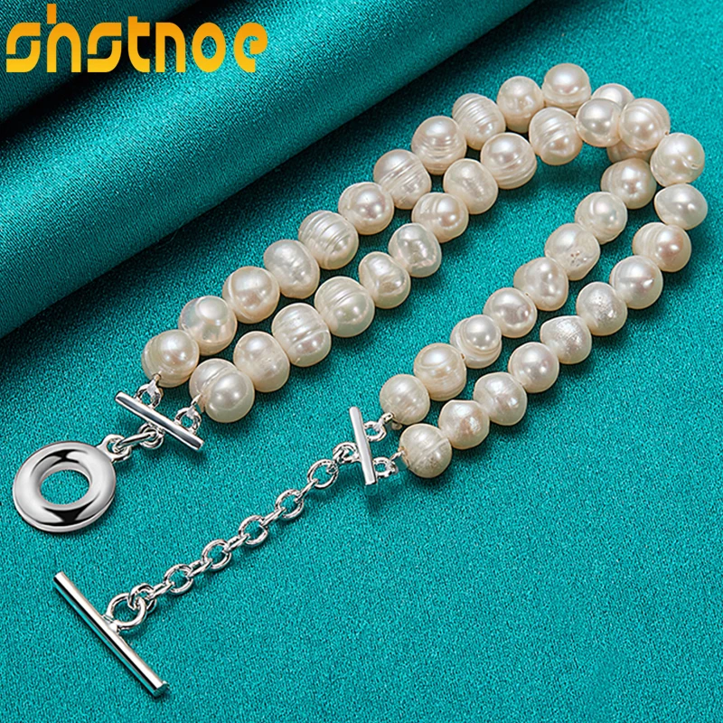 

925 Sterling Silver OT Buckle White Pearl Chain Bracelet For Women Party Engagement Wedding Birthday Gift Fashion Charm Jewelry