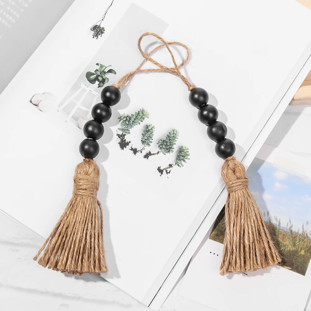 Farmhouse Rustic Clothes Rack Gift Handmade Black With Tassels Hanging Decorations Closet Pendant Wood Bead Garland