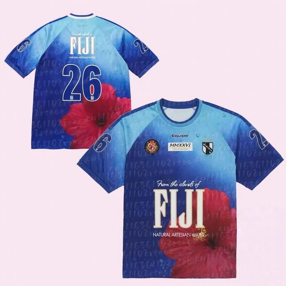 SS26 Farbverlauf Fußballtrikot-Set Fidschi Mineralwasser-Tropfen Blumenmuster Locker Sitzendes T-Shirt Kurzarm Atmungsaktiv Familien-Partnerlook – Detail 5
