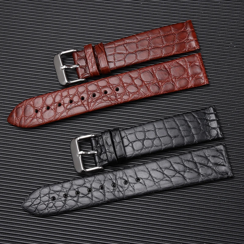 Handmade American Alligator Strap, 19 20 21 22MM Black Soft Genuine Leather Watchband Vintage Men\'s Bracelet Premium Leather