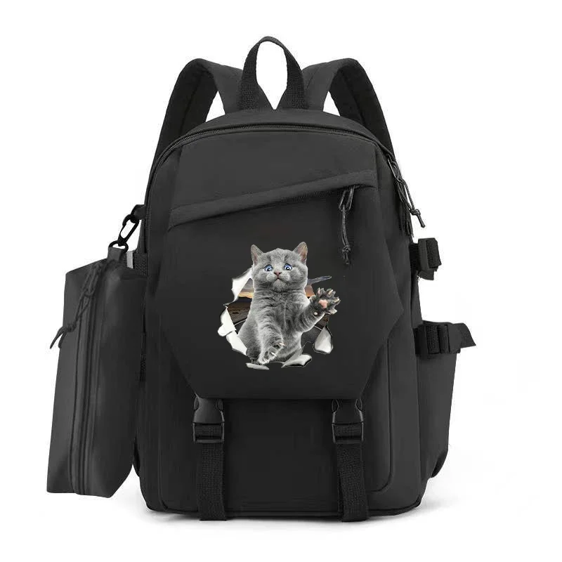 Kawaii Cat Print Backpack Women Men School Backpack Black Women Backpack Teenager Girl Boys School Bags Usb Mochila Bagpack Pack