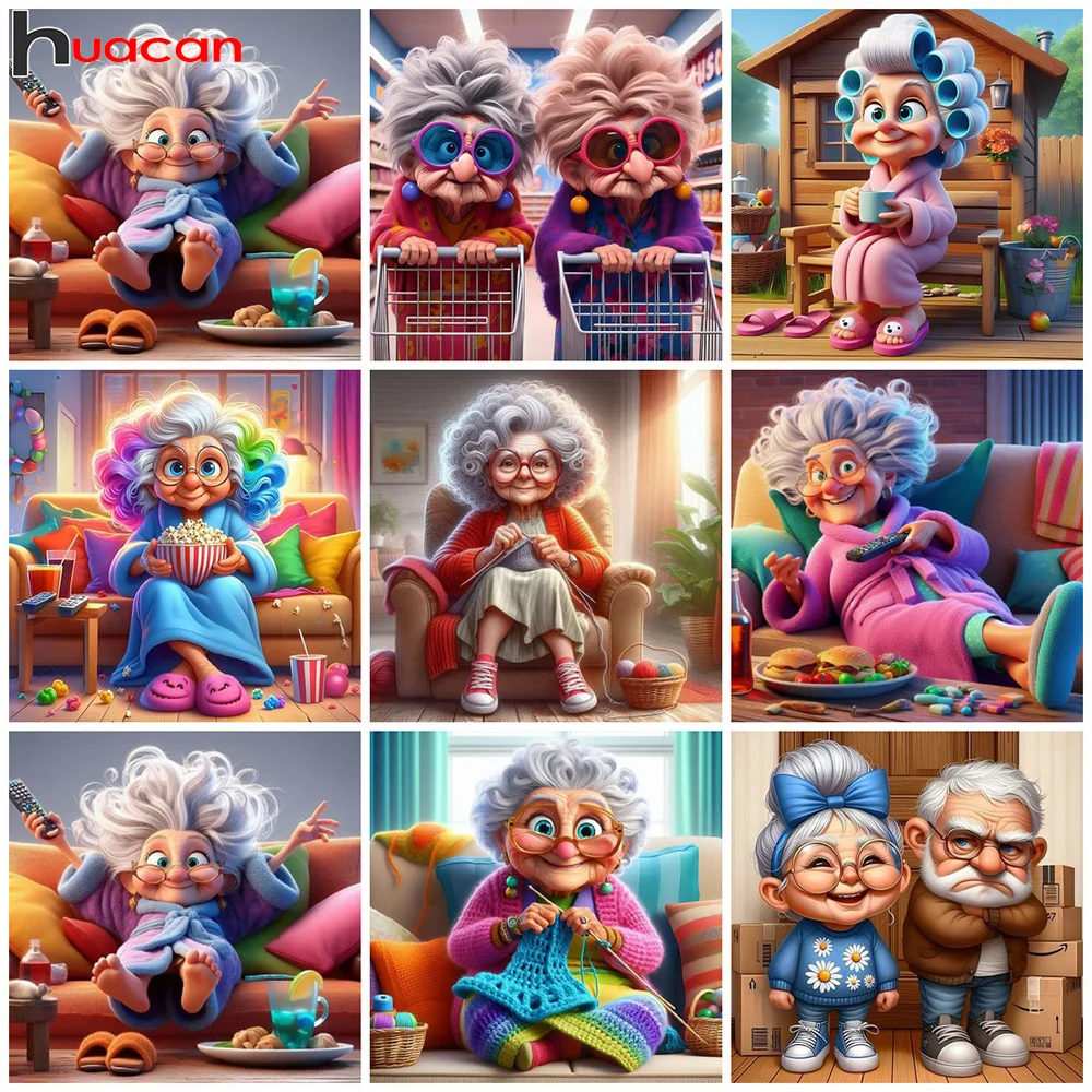 Huacan Diamond Painting Grandma Picture Of Rhinestones 5D DIY Mosaic Old Lady New Collection Home Decoration Craft Kit