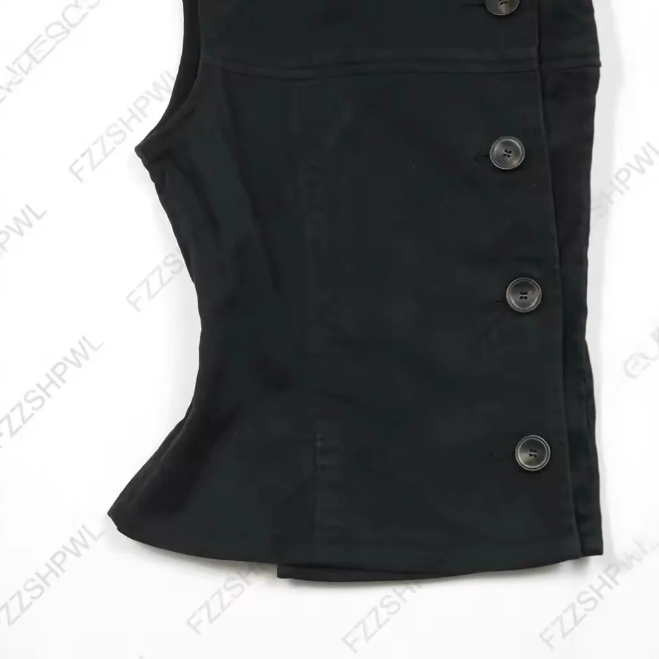 Y2K Harajuku femmes haut court Sexy mince décontracté boutonné sans manches col roulé T-Shirt Goth Punk Rock Hip Hop Hottie Streetwear