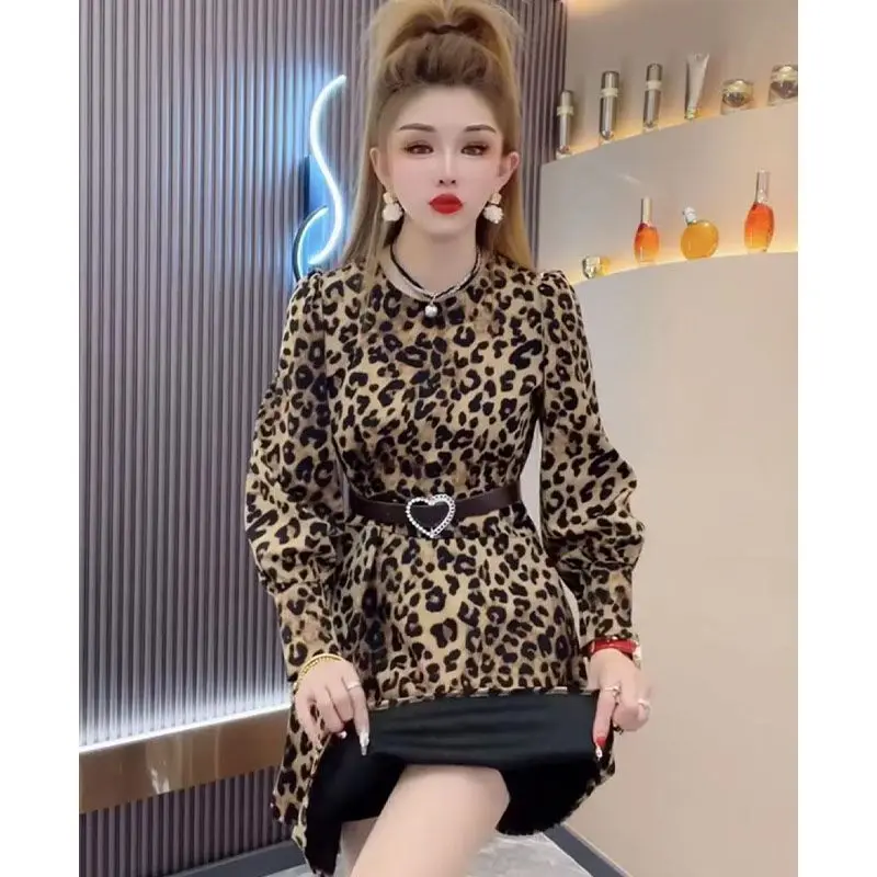 Early Spring New Internet Celebrity French Waist Cinching Leopard Print Dress with Stylish Splicing to Show Off Slim Dresses
