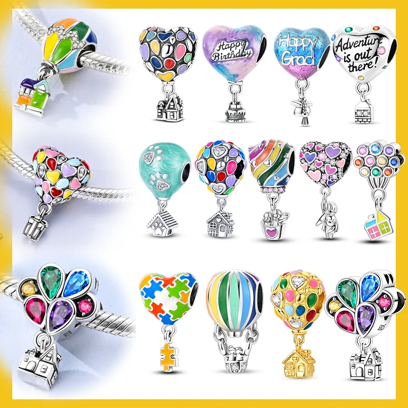 

925 Sterling Silver Charms Beads Hot Air Balloon Jigsaw Puzzle Dangle For Women Girls Original Bracelet DIY Jewelry Gifts