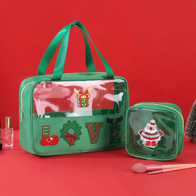 Christmas Chenille Embroidered Letter Makeup Bag, Large Capacity Toiletry Bag, High-Value Travel Storage Bag