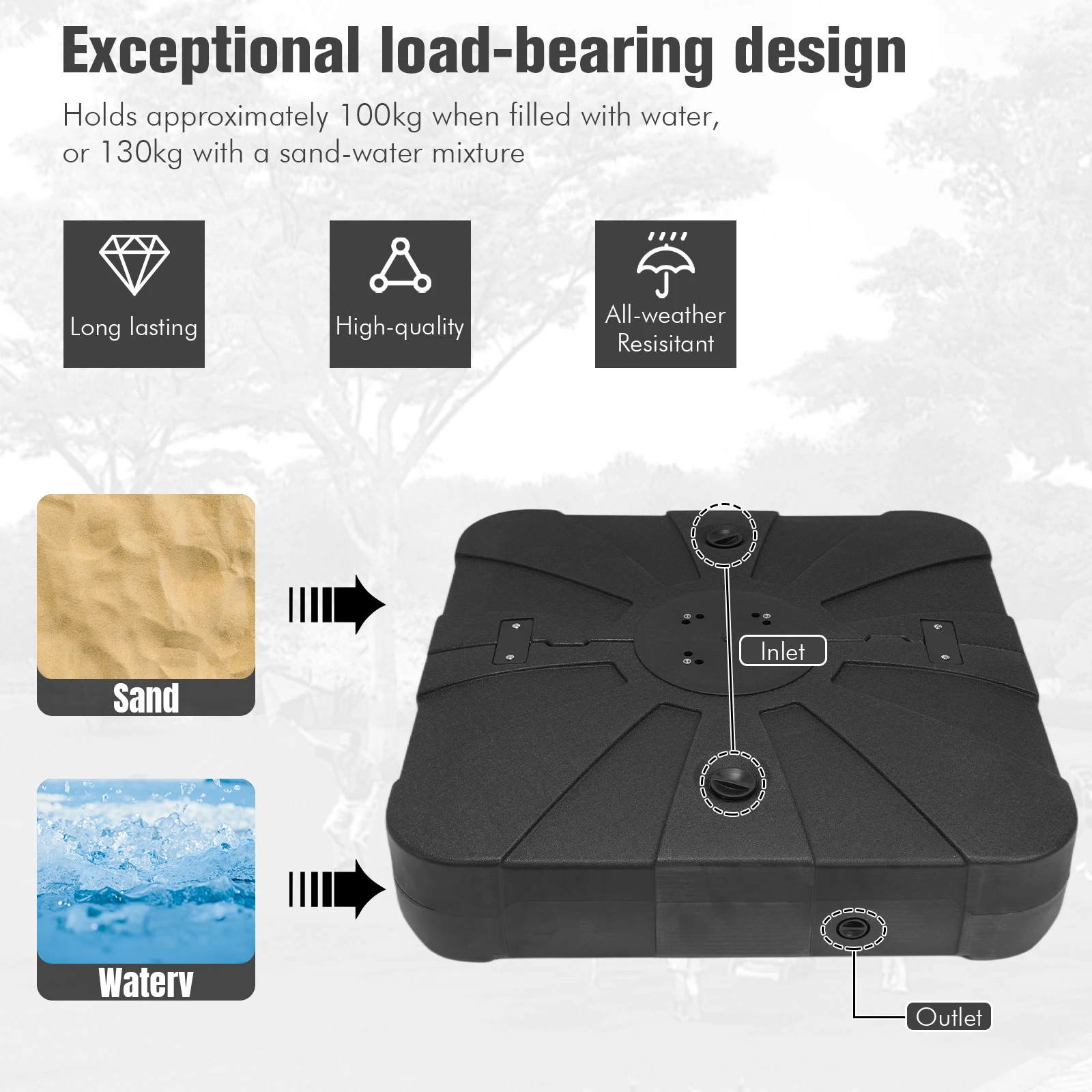 قاعدة مظلة ناتئ قابلة للتعبئة مع قاعدة مظلة للفناء بعجلات للفناء الخارجي