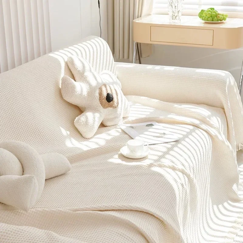 Ins Beige tessuto copridivano asciugamano con nappe divano per il tempo libero coperta coperta tovaglia decorazioni per la casa coperta da viaggio