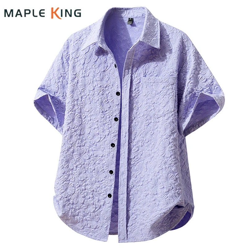 

Floral Jacquard Shirts Man Summer Clothing 2026 Luxury Short Sleeve Pocket Designer Mens Loose Beach Hawaiian Cuban Shirt Tops