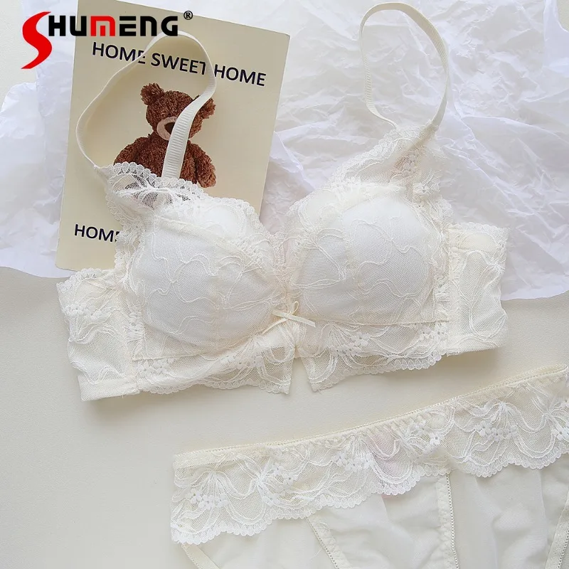 لطيف الرغبة النقية الملابس الداخلية للنساء اللاسلكية الصغيرة الصدر رفع مجموعات موجز الإناث النمط الياباني الدانتيل مثير الصدرية البدلة