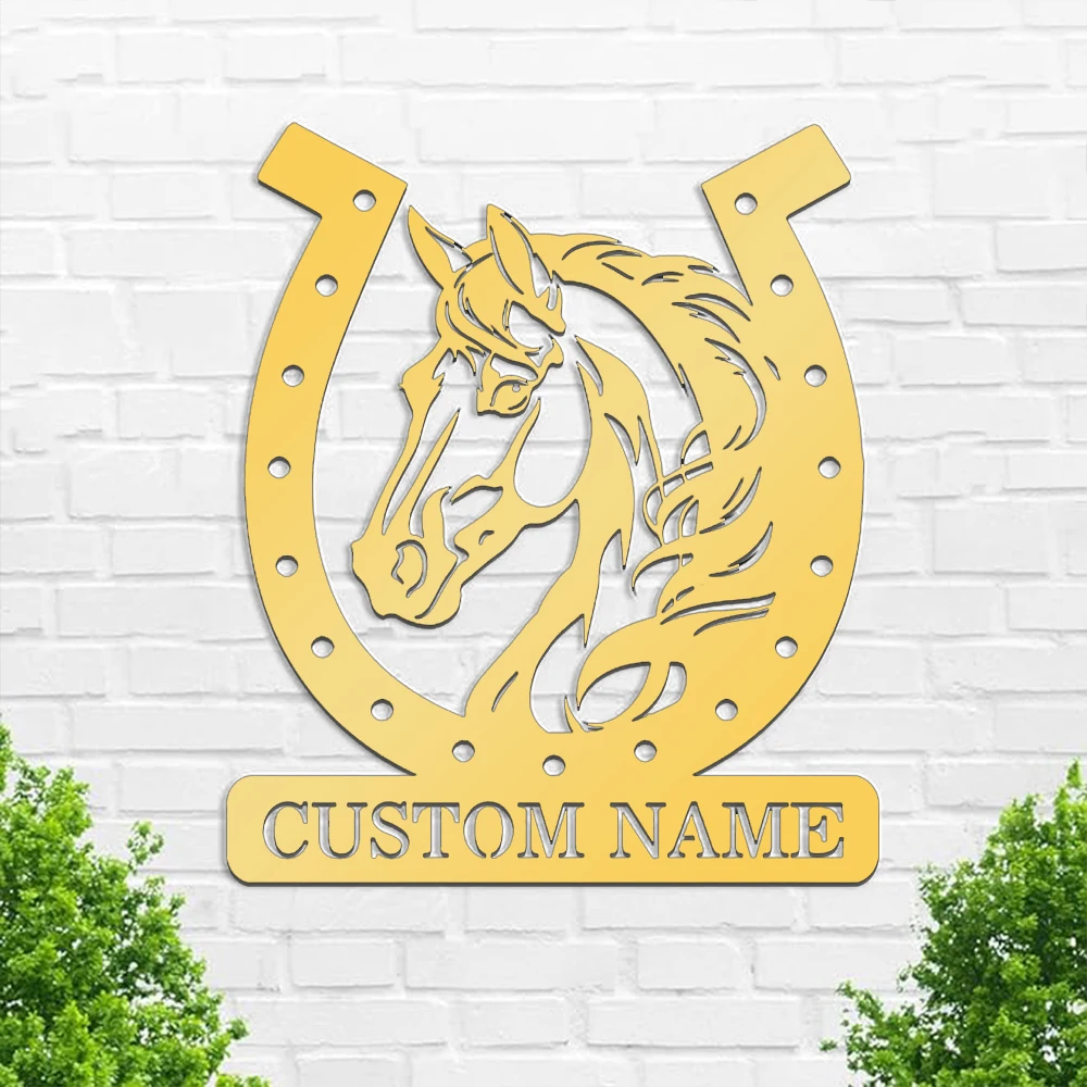 1pc Colorful Saddle decoration horse Customized Name Metal Wall Signs Metal Plate Signs for farmhouse outdoor decor