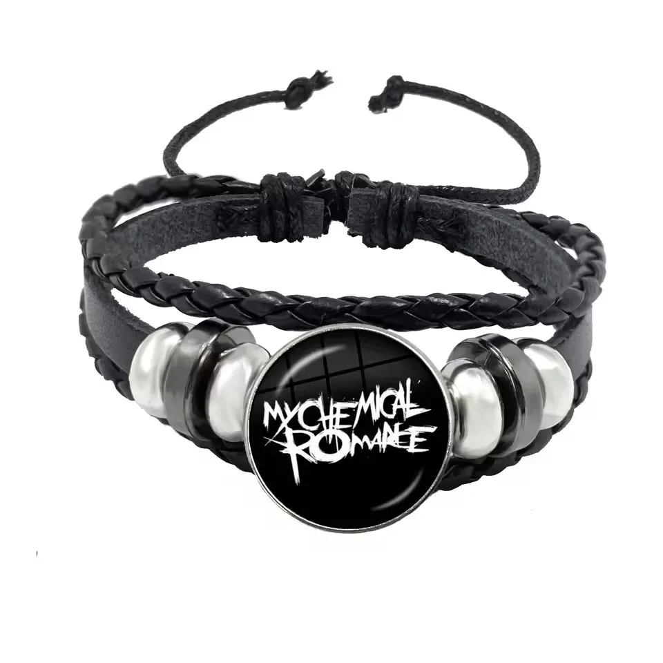 My Chemical Romance Black Leather Bracelet Punk Rock Band Music Wristband Bracelet for Women Men Fans Gift