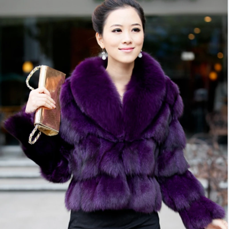 

Hot Sale New Winter Women 100% Natural Fur Jacket Fox Fur Collar Real Fox Fur Coat Fashion Luxury Thick Warm Lady Outerwear