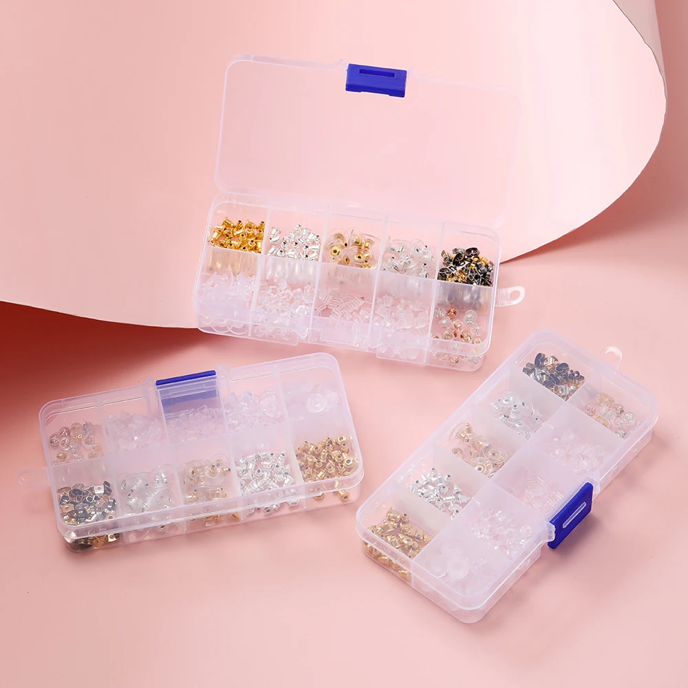 340Pcs/Box Silicone Rubber Alloy Earring Clasp Earrings Accessories Kit DIY Jewelry Making Kits Ears Hook Findings Supplies